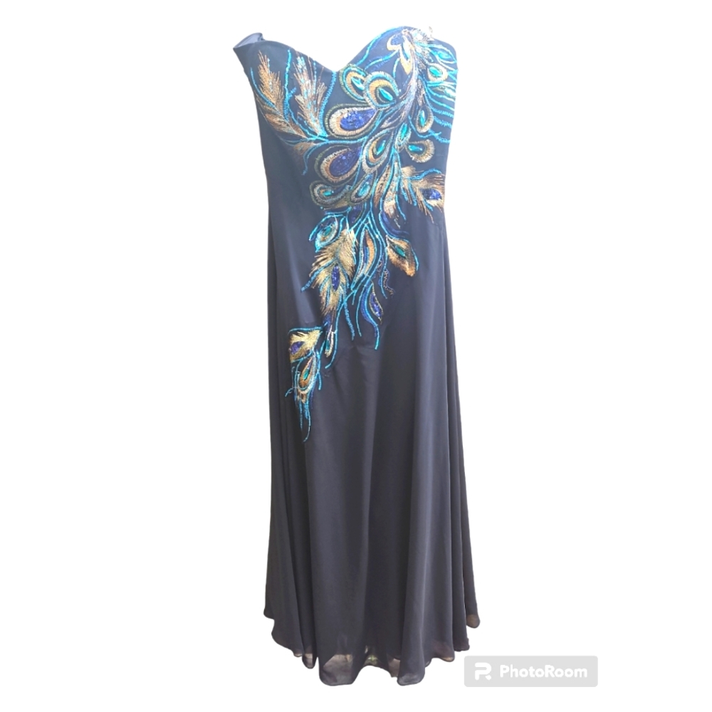 Strapless Flowy Peacock Gown